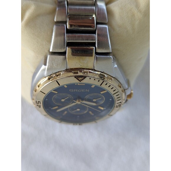 Gruen GU331M Mens Watch Chronograph Stainless Steel Day Date 24-hr w NEW BATTERY main image 6